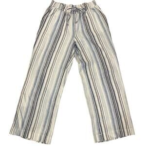 BRIGGS Pants Sz Medium Blue Striped Linen Blend Pull On‎ Wide Leg Travel Leisure